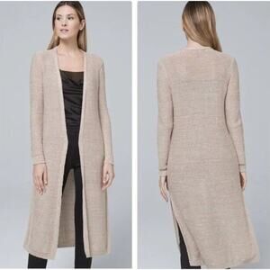 White House Black Market Cardigan Sweater Women's Size Small Tan Metallic Thread